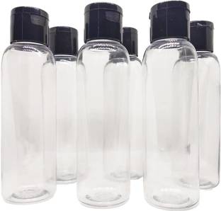 zelovi 6-Pieces 100ml Bottles Flip Cap Black Empty Clear Plastic Bottles Travel Toiletry Kit