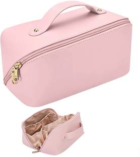 Virtuous Large-Capacity Side Zipper Waterproof PU Leather Cosmetic Bag Travel Toiletry Kit