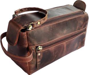 Rustic Town Leather Shaving Bag - Makeup Organizer - Cosmetic Pouch for Men and Women Travel Toiletry Kit