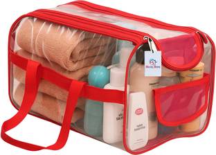 Heart Home PVC Waterproof Transparent Large Travel Toiletry Bag | Red Travel Toiletry Kit