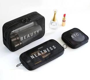 OXMEZA Travel Mesh Makeup Bags Set 3 Pieces Zipper Pouch Travel Toiletry Kit