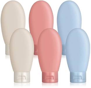 CUZWAVE 6 pcs Travel Pouch Kit 60ML Refillable Silicone Containers with Lid Travel Toiletry Kit