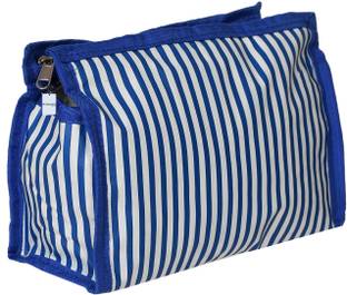 HOMESTIC Lining Print PVC Toiletry Bag For Home & Travelling With 3 Main Zipper (Blue) Travel Toiletry Kit
