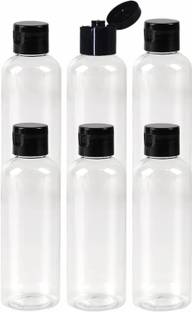 zelovi 6-Pieces 100ml Bottles Flip Cap Black Empty Clear Plastic Bottles Travel Toiletry Kit