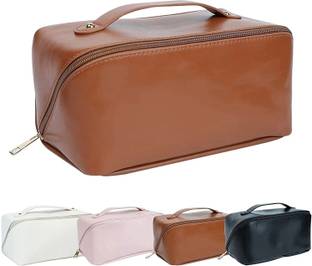 Virtuous Travel Waterproof PU Leather Cosmetic Makeup Side Zipper Bag Pouch Travel Toiletry Kit