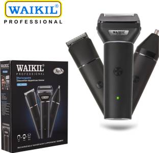 WAIKIL WL-9028 3in1 Rechargeable Shaver, Hair Clipper & Nose Trimmer for Men (Black) Fully Waterproof Trimmer 120 min  Runtime 4 Length Settings