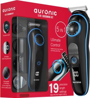 Auronic Grooming Kit for Men - Trimmer with Nose Trimmer, Groomer & 2 Beard Combs Trimmer 90 min  Runtime 10 Length Settings