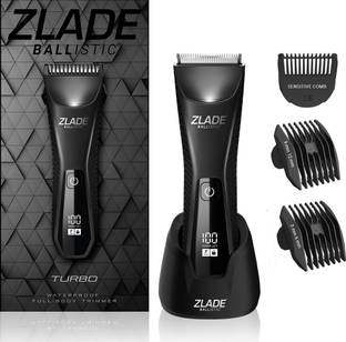Zlade Body Trimmer for Men, Suitable for Beard, Body, Head and Pubic Hair - (Waterproof | Silicon Grip | Detachable Ceramic Blades) Fully Waterproof Body Groomer 120 min  Runtime 5 Length Settings