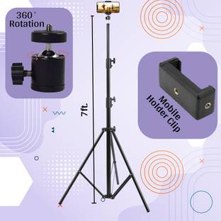 dogger Lightweight 7 Ft Long Tripod Stand with Mobile Holder Clip & 360 Degree Rotating Tripod Ball Head