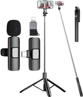 GADGETSWEAR (Combo with Wireless Mic) Selfie Stick with Tripod, 360 Degree Rotating Tripod Kit