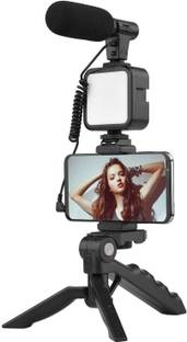KSD Adjustable Vlogging Kit CameraPhone Tripod Led Light Selfie Stick and Microphone Tripod Kit