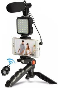 MJ Hub Mobile Vlogging Kit with Microphone Tripod Stand and LED Light Vlogging Mobile Tripod Kit