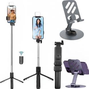 GADGETSWEAR Selfie Stick 360 Degree (Combo with Mobile Stand) Selfie Stick Tripod with Light Tripod Kit