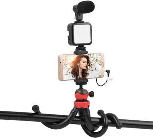RECTITUDE Phone Video Kit for Vlogging with Mic + Light+ Tripod+ Clip for Mobile & Cameras Tripod Kit