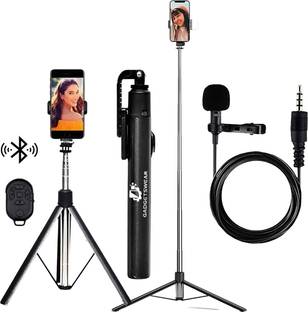 GADGETSWEAR (Combo with Collar Mic) Selfie Stick with Tripod Stand, Selfie Stick 360 Degree, Tripod Kit