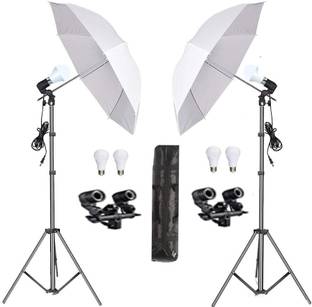 PICPRO Umbrella Light for Studio + 20W Bulb for Photography Videography Double Holder Tripod Kit