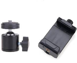 subton Tripod Ball Head with Mobile Holder Mount Adapter|Camera Stand Clip Bracket Screw Lock Mobile Holder with Vertical and Horizontal Mode Video Recording|Compatible with All Mobile Phone, Tripods and Cameras Tripod