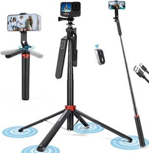 RETRACK P185 1.8Meter Long Aluminum Tripod 360° Degree Rotating 1/4 Screw Rechargeable Bluetooth Shutter Quadripod 4 leg Tripod for Phone Camera Gopro 360°Panoramic Shooting Vlogging Live Stream Bluetooth Selfie Stick