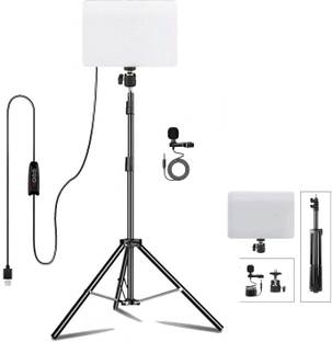 ADZOY 6.9' Strong Metal Tripod, 10" Panel Light of 3 Modes & Metal Collar Microphone Tripod