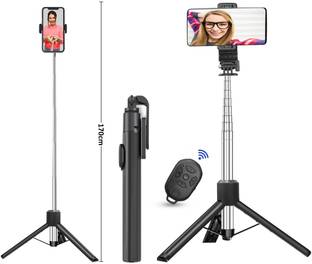 ANY KART 2in 1 Extendable 360° Selfie Stick,Tripod stand with BT Remote( Replace Battery) Tripod