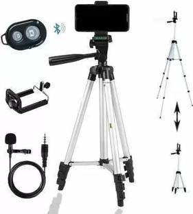 JIRLA Tripod with Mobile Holder Collar Mic and Bluetooth Remote Aluminum Tripod Tripod, Tripod Kit, Tripod Clamp
