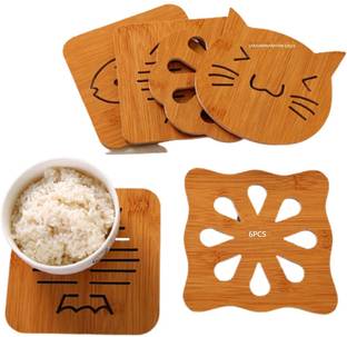लक्ष्मीनारायण सेल्स 6pcs Wooden Coasters Tea Coffee Coaster Placemat for Dining Table Decor वुडन कोस्टर्स ट्रिवेट
