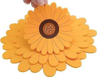 Besillia Silicone Coasters Set-3 Different Size(20cm,15cm,10cm) Flower Shape, Non-Slip Coaster Set for Kitchen,Table,Office Desk, Yellow Trivet
