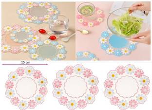 Puno Silicone Hot Pot Holder/Hot Mat/Dining table mat(3 set) SIZE-15CM COLOUR-PINK mat finish Trivet