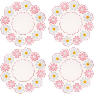 Besillia Chrysanthemum Flower Coasters for Drinks Silicone Trivet Mats (Pack of 4, Pink) Embossed Trivet