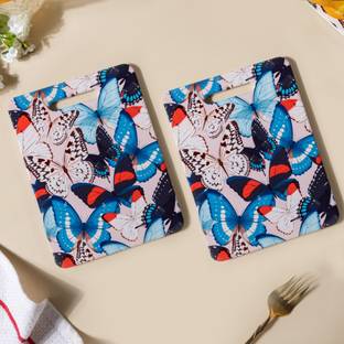 Nestasia Multicolor Handcrafted Lead-Free Kaleidoscope Butterfly Printed Cork Base Ceramic Trivet