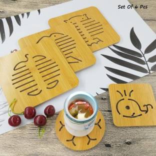 olwick 6 PCS Cup Mat Wooden Insulation Table Mats Drink Coasters for Tea Coffee Table Placemats Cute Coaster (Random Pattern) (3 Big + 3 Small) wooden Trivet