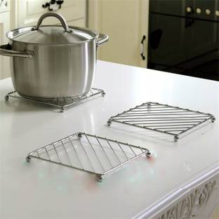 Puno Stainless Steel Hot Mat/ Utensil Stand for dining table/Pot / for kitchen Crome Plating Trivet