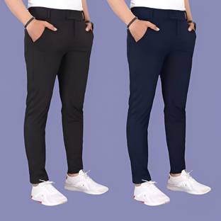 Slim Fit Men Black, Blue Trousers