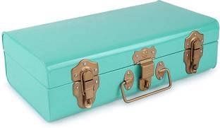 livingwithelan Vintage Metal Long Trunk, Decorative Box, Storage Chest, Gold Latches (Aqua) Metal Trunk