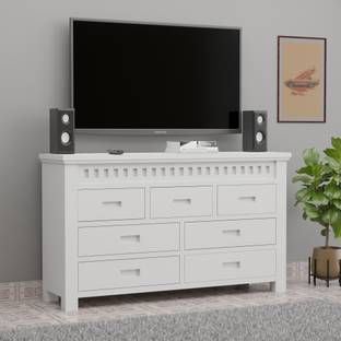 Krishna Wood Decor White Dicco Paint Solid Wood Tv Entertainment Unit With Storage For Living Room Solid Wood TV Entertainment Unit