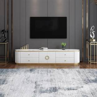 NG Decor Oval Retractable Sintered Stone TV Stand Media Console with 4 Drawers Engineered Wood TV Entertainment Unit