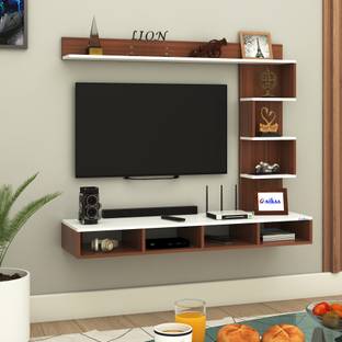 ANIKAA Laura Wall-Mount TV Unit Cabinet with Storage Box & Decorative Shelves Engineered Wood TV Entertainment Unit
