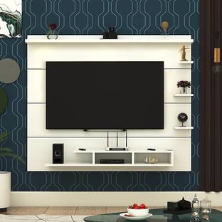 Odestar Wall-Mount TV Unit with Wooden Back Panel & Storage Box | Fits TVs Up to 43 Inch Engineered Wood TV Entertainment Unit