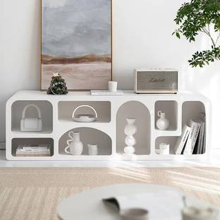 NG Decor Farmhouse Bookshelf Wood TV Stand in White with Shelves for TV Up to 70" Engineered Wood TV Entertainment Unit