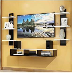 Home wood Engineered Wood Wall Mount TV Entertainment Unit (Black & White) Engineered Wood TV Entertainment Unit