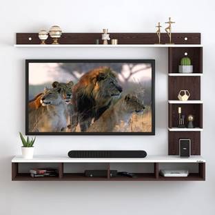 ANIKAA Kirina HDHMR (Water Resistance Wood) Wall Mount TV Unit with Decorative Shelves Engineered Wood TV Entertainment Unit