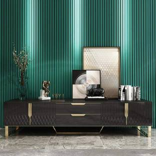 KDINTERIORS Aro Modern Wood Rectangle TV Stand with Storage Media Console with Gold Legs Engineered Wood TV Entertainment Unit