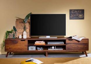 Rajasthali Wood Decor Wood TV Entertainment Unit For Home\Office Area, TV Cabinet 3 Shelves & 2 Drawer Solid Wood TV Entertainment Unit
