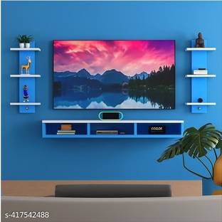 Raayanshope Floating TV Cabinet with Side Display Shelves Engineered Wood TV Entertainment Unit