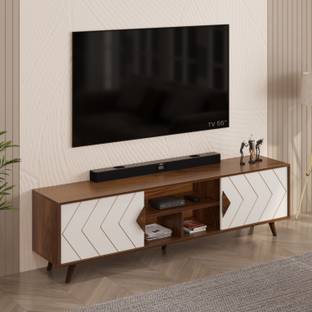 BLUEWUD Wilbrome TV Unit With Storage Shelves for Books & Décor Upto 75 Inches TV Engineered Wood TV Entertainment Unit