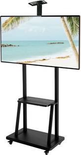 Techzere Adjustable Height Movable Metal 32-75” TVs Trolley/Stand/Mount with Wheels Black Full Motion TV Mount