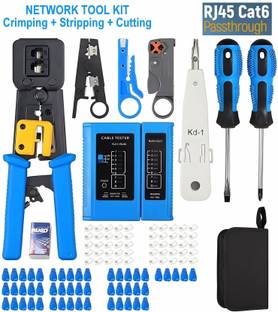 BALRAMA 130pc Combo RJ45 Pass Through Crimping Tool Kit Cable Tester Cutter Punch Tool Combo Set
