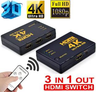 BALRAMA 3 Way HDMI Switch 3x1 with Remote Control 3 Port HDMI Splitter 3 Port IN 1 OUT for UHD 2K 4K Support, Full HD 1080P, 3D, Switch Splitter HD Audio, 3 in & 1 Out HDMI Connector