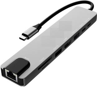TERABYTE  TV-out Cable Type C Cable to 8 in 1 Type C USB C 4K HDMI SD/TF RJ45 Adapter Dongle 3.0 Port