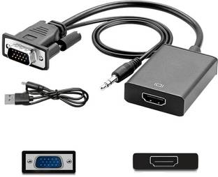 microware 1080P VGA to HDMI Female Converter with 3.5mm Audio Lead and Power Supply Port Media Streaming Device
